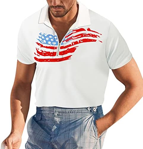 HDDK MENS PATRIOTSKI POLO majice Zipper ovratnik Ljetni kratki rukav Golf vrhovi 4. jula Američka zastava