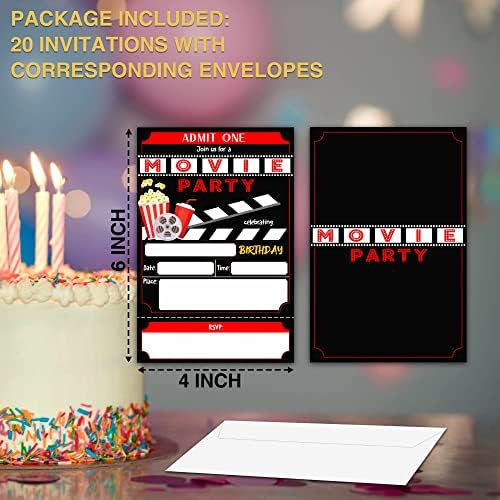 YQV filmski noćni rođendan, pozivnice za rođendan 20 brojeva sa kovertama, rođendanskih karata za rođendan i