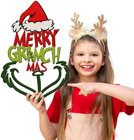 Grych Božićna dekoracija-Merry Grichmas Drveni znak viseći ukras, 2022 Xmas Green-Handster Monster