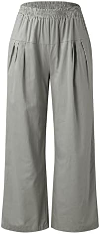 Beuu ženske ležerne čvrste pamučne posteljine hlače elastični struk Comfy ravne točke teretnih hlača Capri sa